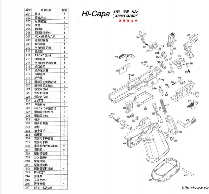WE Hi-Capa Full Auto Series Replacement Part - 227 228 - Hammer Pin And Brass Spacer