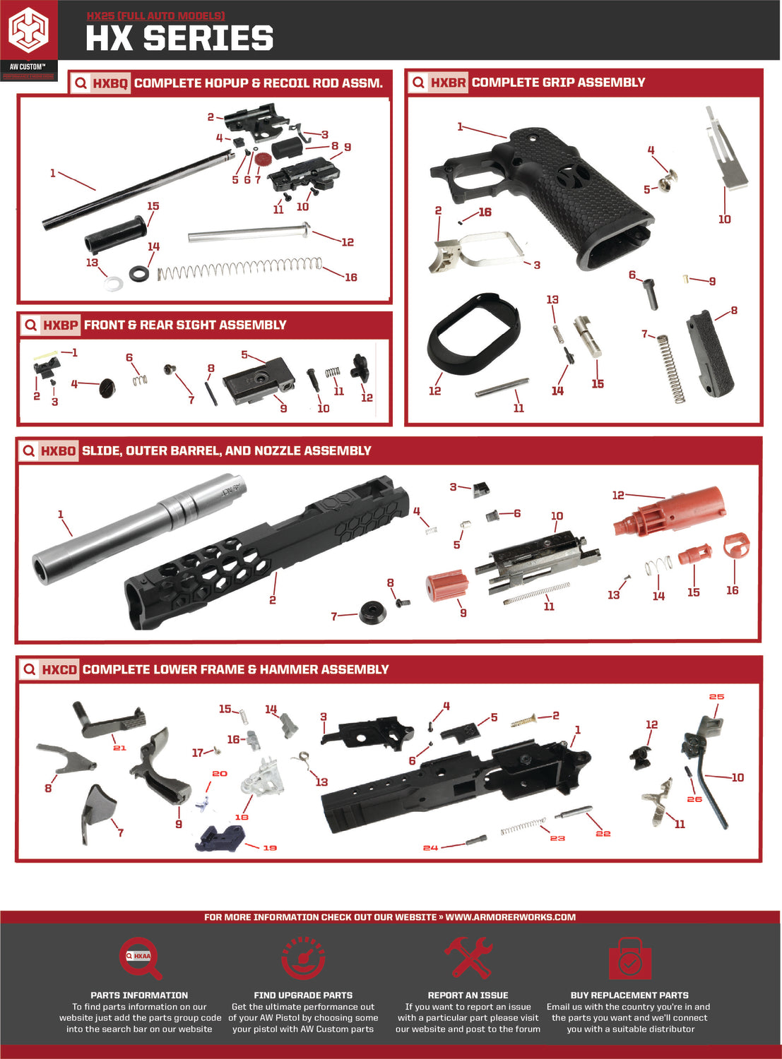 AW Hi-Capa 5.1 Replacement part HXBR-1 - Grip / Lower Frame - Ebog Designs